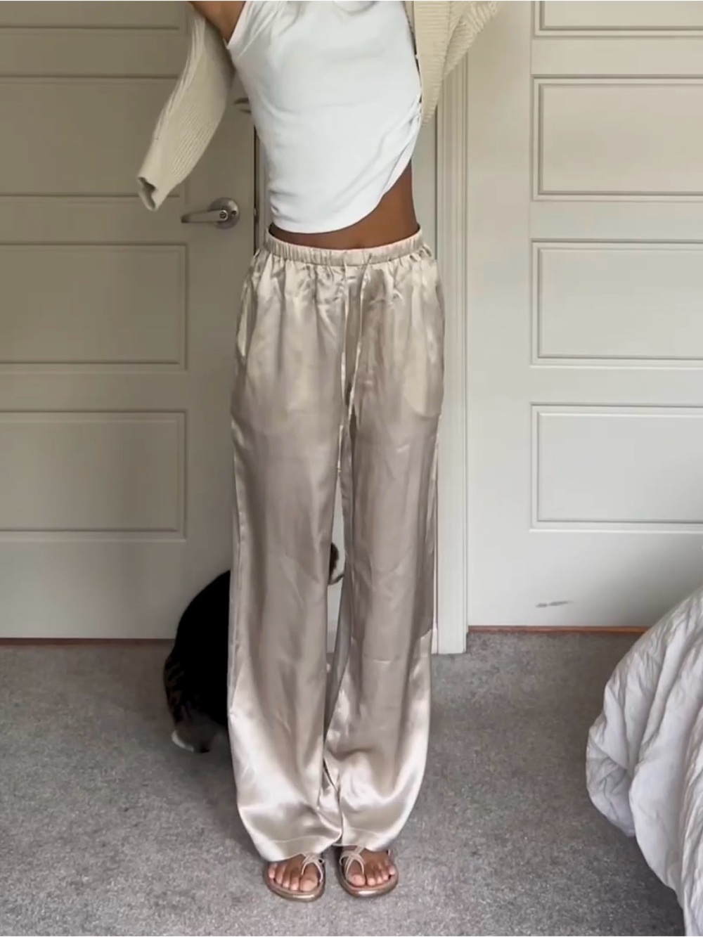 Quince Champagne Satin Elastic-Waist Pants